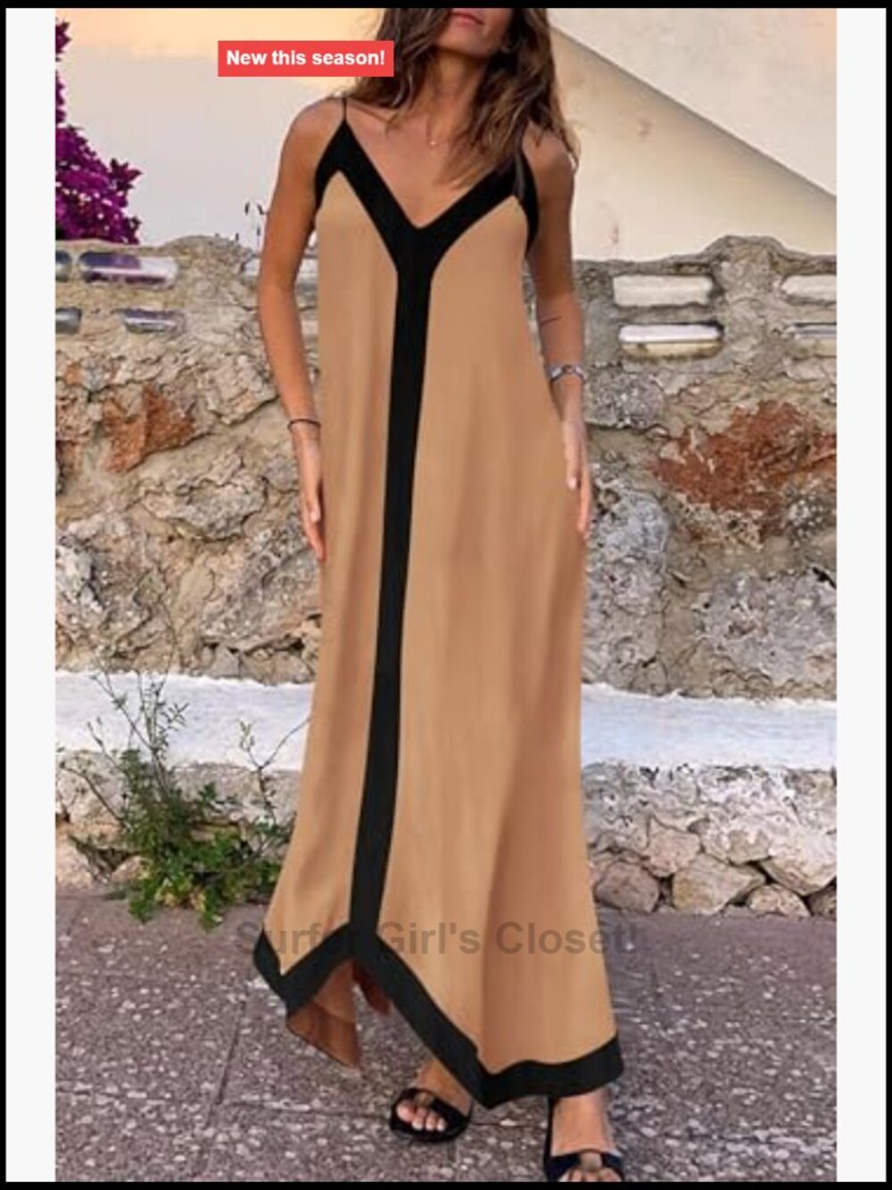 Maxi Dress V Neck Spaghetti Strap Flowy A-Line Sleeveless with Pockets - Picture 4 of 7